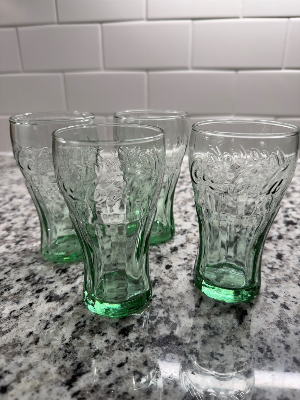 Green Embossed “Coca-Cola” Glass Tumblers qty 4